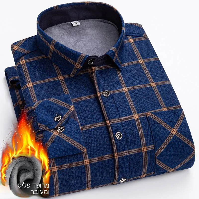 Men's Winter Thickened Fleece Lined Long Sleeve Shirt Warm Casual Style Polyester Fiber Pocket Detail Loose Fit Leisure Wear