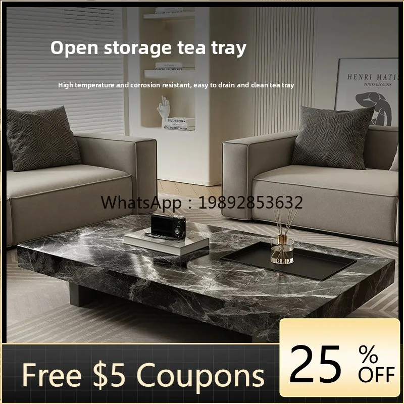 LYY Modern Minimalist Italian Style Rectangular Living Room Home Office Stone Coffee Table Small Apartment Low Table