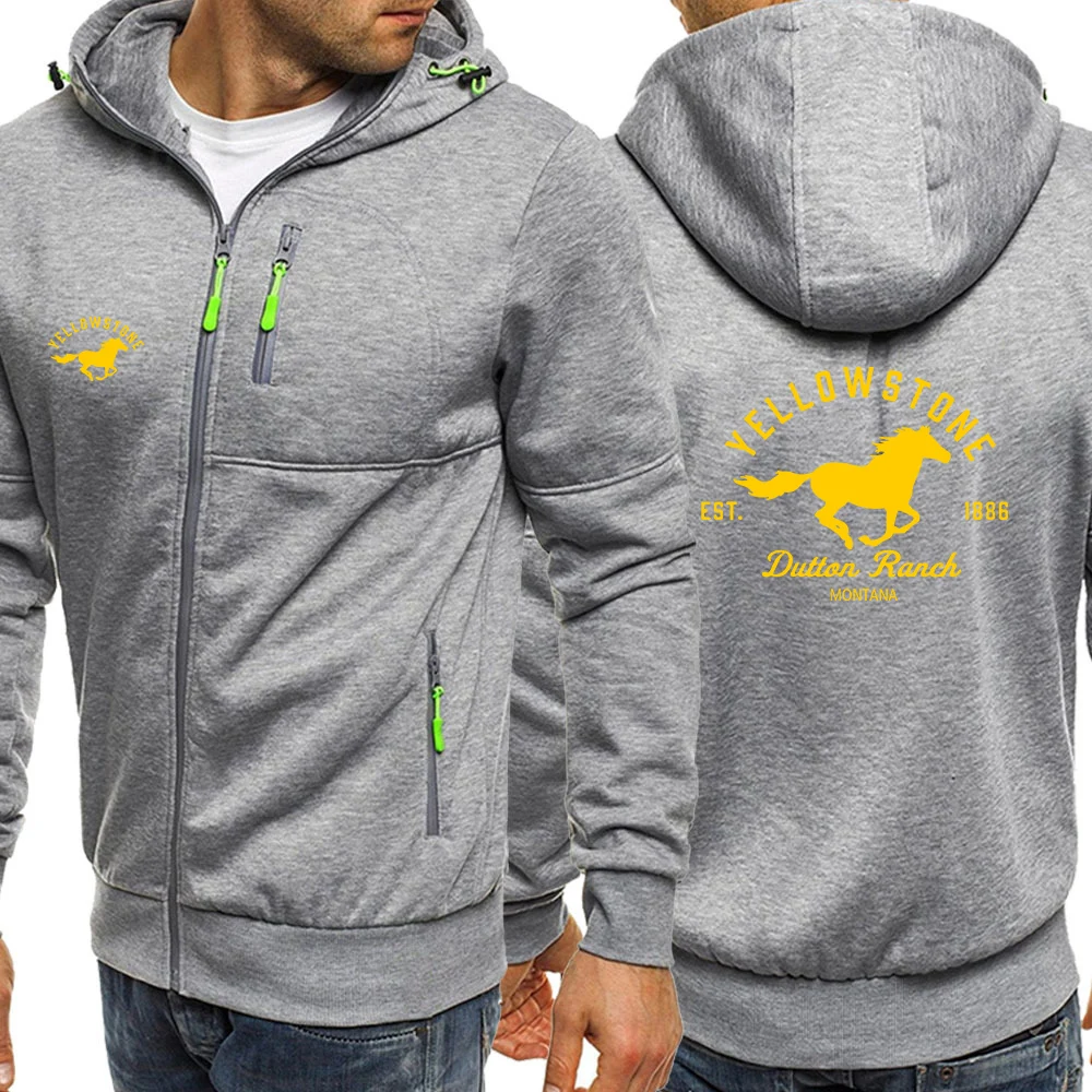 

2025 High Quality Zipper Hoodies Spring And Autumn Slim Jacket Men's Hot Yellowstone Dutton Logo Print Fleece Windproof Coat