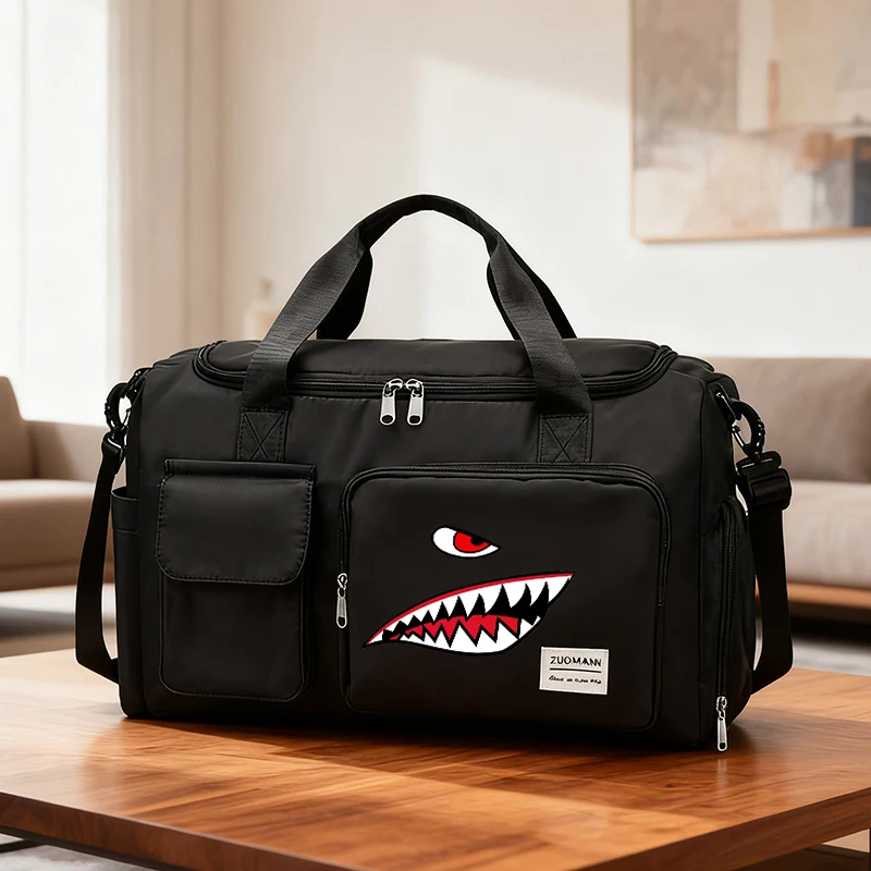 Shark Mouth Design Gym Bag Men Large Capacity Watertight Trip Excursion Packet Cute Casual Tote Shoulder Bag with Compartment