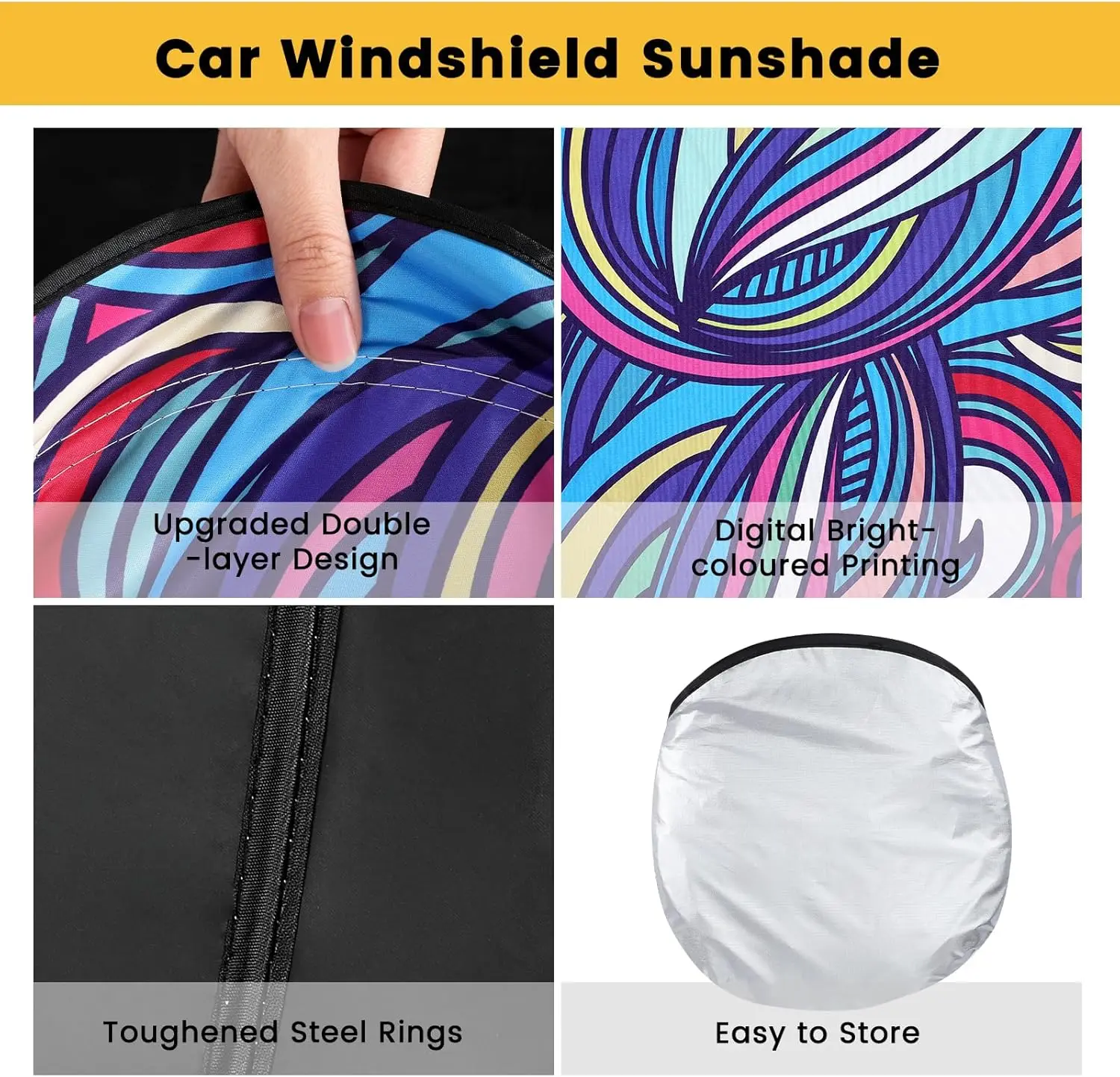 Windshield Sun Shade, Car Sun Shade Windshield, Reflector Sunshade Offers Ultimate Protection for Car Interior, Reflective Polye