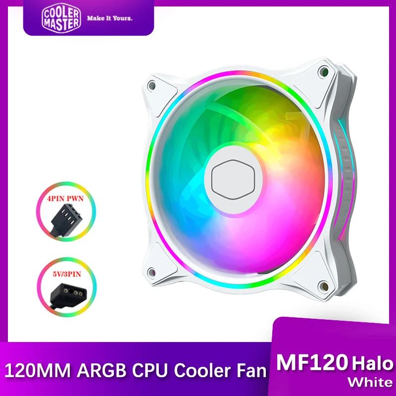 

Cooler Master MF120 HALO White Edition Case Fan 120mm Dual Loop 5V Addressable RGB Lighting PWM CPU Cooling Silent Fan