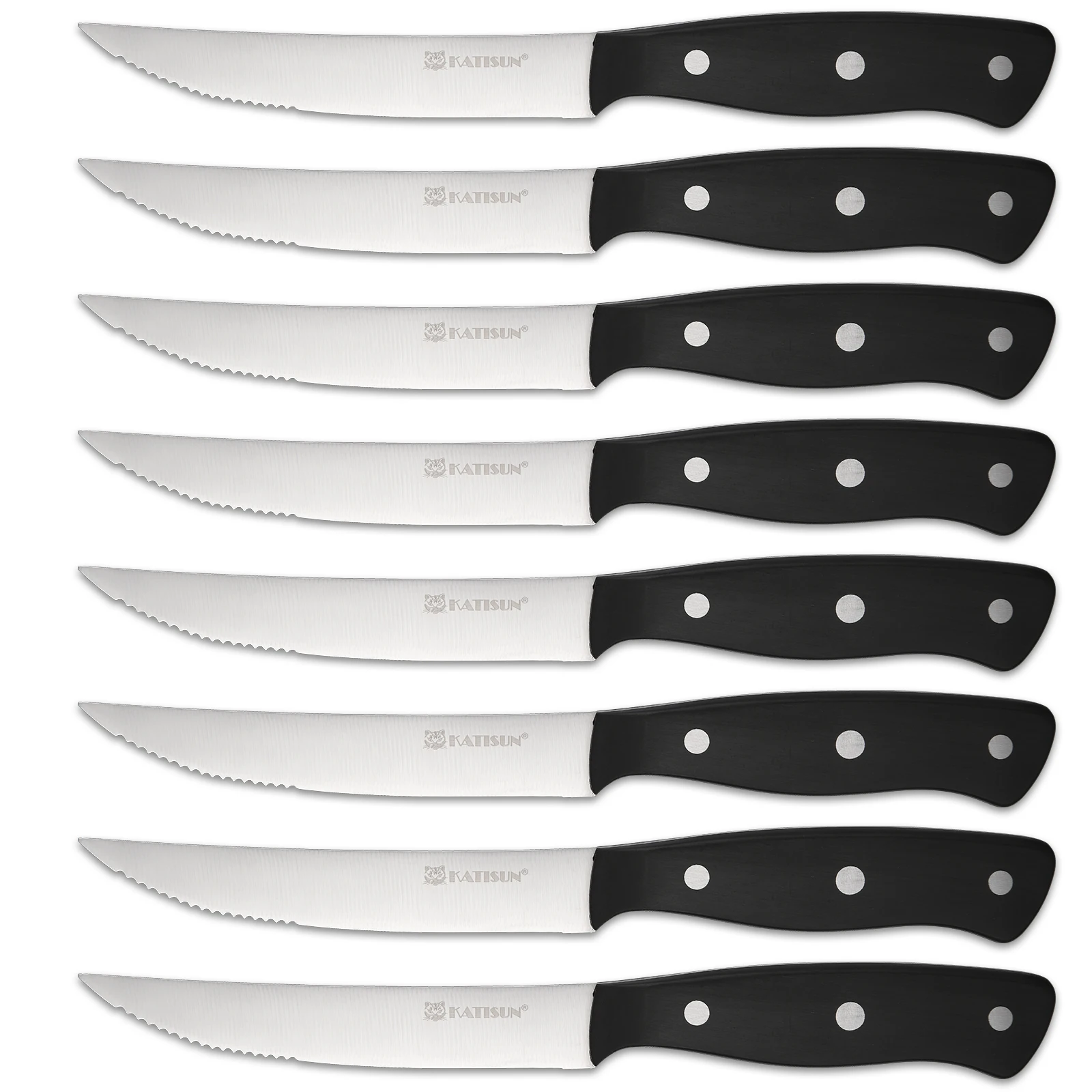 

Набор из 8 5-дюймовых ножей для стейка, ножи для стейка с заостренным наконечником и зубчатыми ручками с тройными заклепками POM, можно мыть в посудомоечной машине