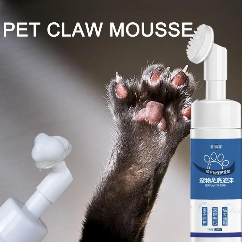 Dog Paw Cleaner 200ml Paws Foaming Cleanser With Brush Portable Mild No-Rinse Paw Cleaner For Pet Cat Dog Puppy Kitten Cattery