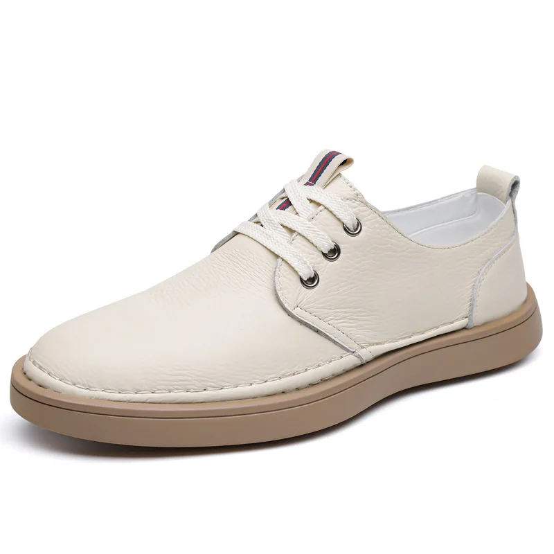 

2026 New Men's Leather Casual Shoes Summer Autumn Lace-up Breathable Soft Sole Non-slip Loafers Male Fashion Hallow Shoe for Man