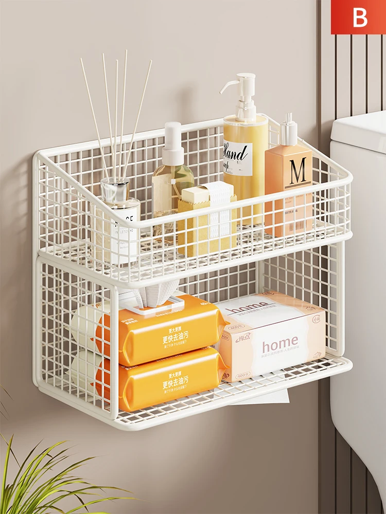 Bathroom Wall-Mounted Toilet Paper Holder Storage Rack Sink Towel Placement Shelf Toilet Paper Roll Organizer Kitchen Shelf