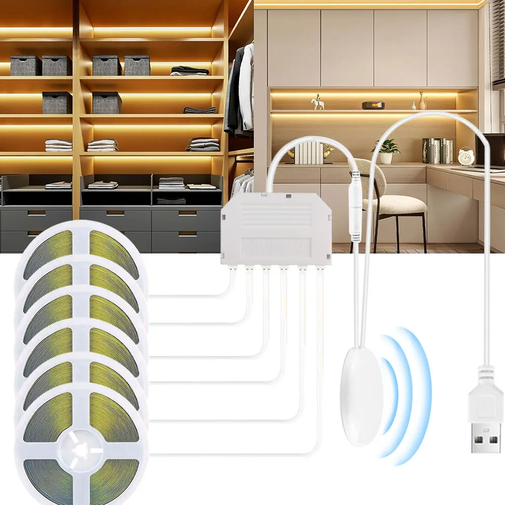 

1-6 шт. COB светодиодные ленты 5 В USB 1/2/3 м с проникающим деревянным сенсорным диммером для кухни, витрины, освещения шкафа