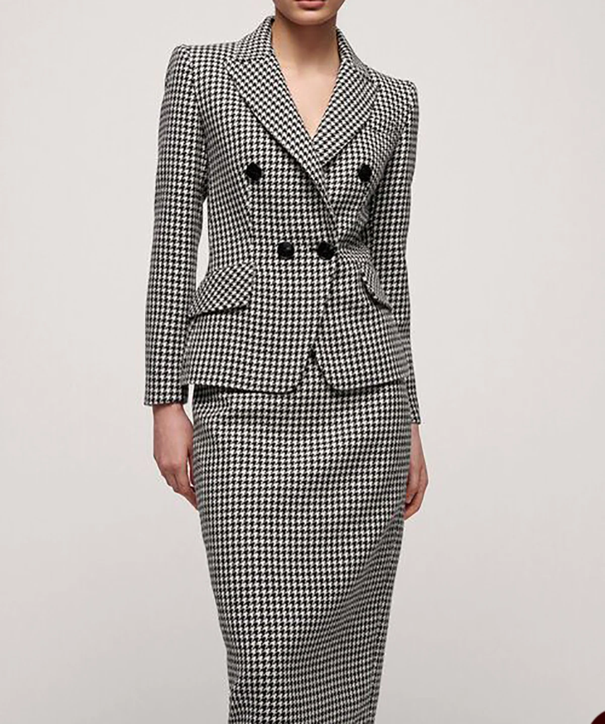 Houndstooth Women Skirt Suits 2 Pcs Office Lady Vintage Blazer Suits Customized Formal Wear Business Evenings Show Party Outfit