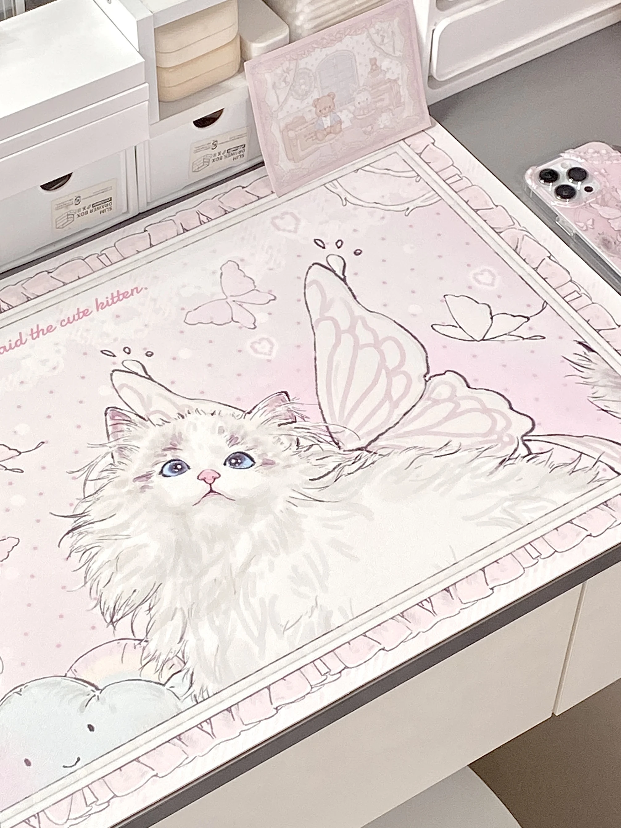 Sweetheart Ragdoll Original PU Leather Desk Mat | XXL Pink Waterproof Large Mouse Pad for Study, Cute Girl's Office Decor
