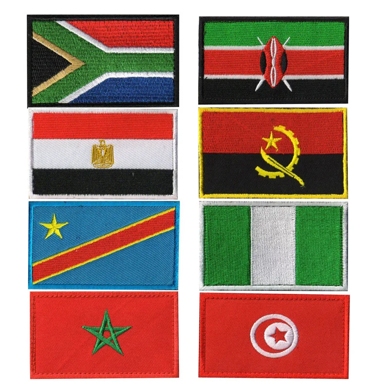 Parches bordados de bandera de África 3D, banderas de Egipto, Kenia, Argelia, Nigeria, Nigeria, Noruega, Marruecos, Sudan, Malta, Ghana, Senegal