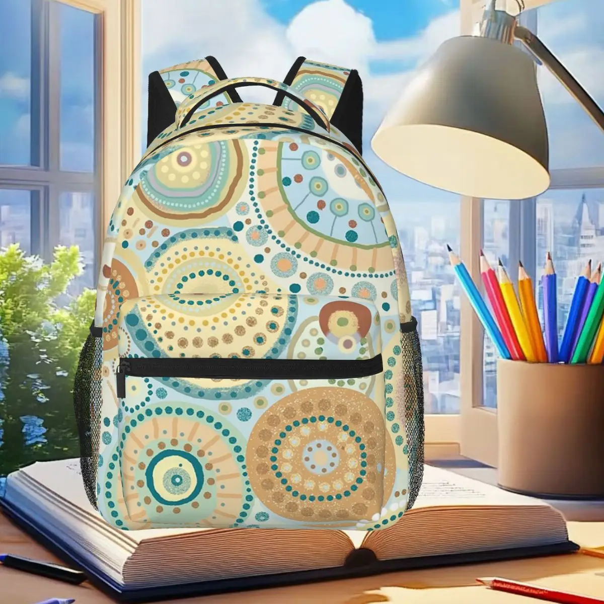 Natural Tones Desigual Mandala Backpack Student Boys Girls BookBag Kids School Bag Computer Shoulder Bags for Men Women