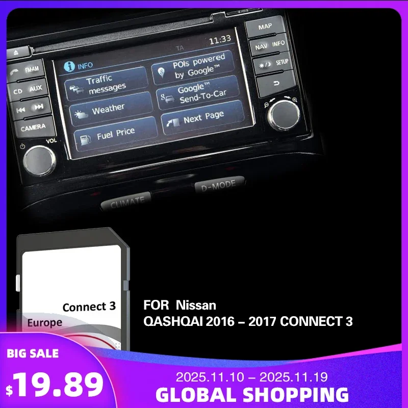 

for Nissan QASHQAI 2016-2017 Connect3 V7 Poland Europe Map Naving Sat Nav 16GB Version SD Card