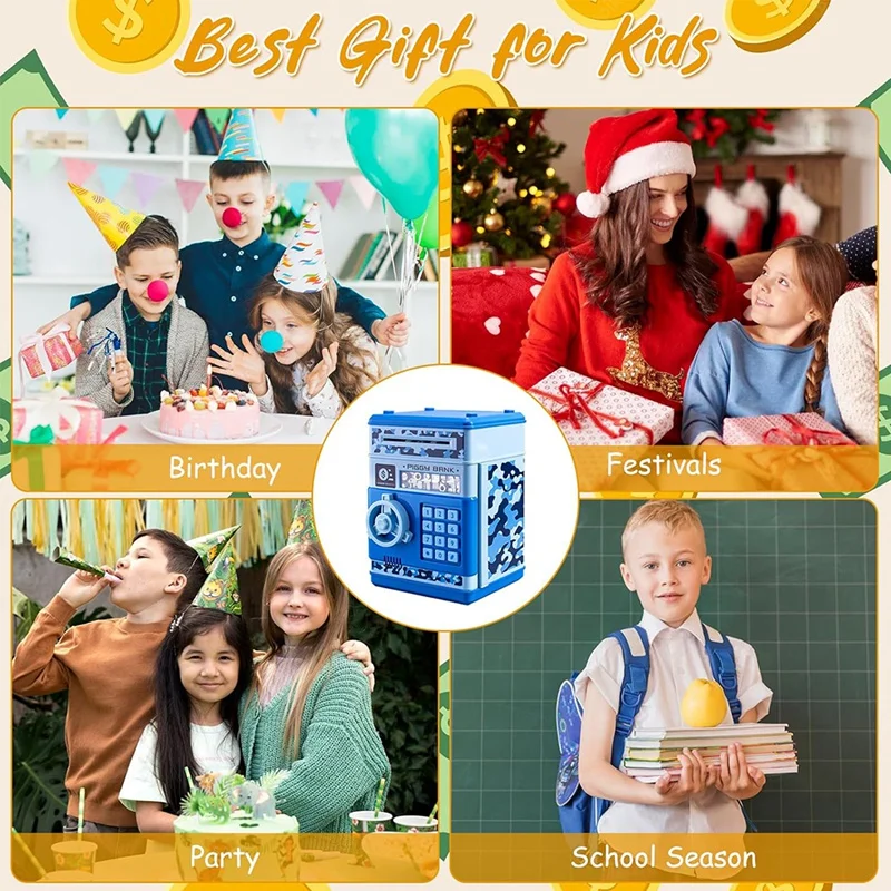 ATM Piggy Bank For Boys Girls, ATM Coin Bank Money Saving Box With Password, For Adults With Auto Grab Bill Slot Green Durable