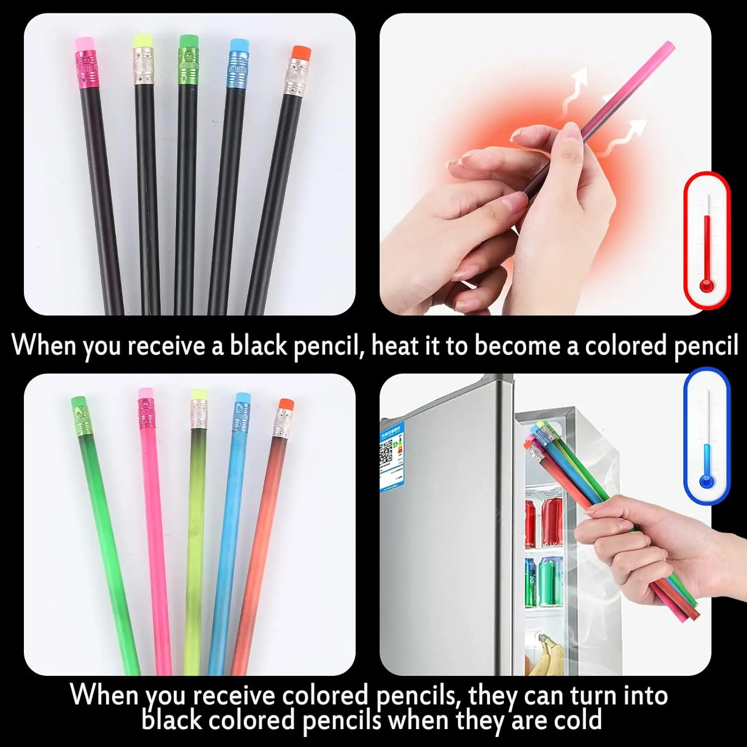 Color Changing Mood Pencil with Eraser 2B Changing Fun Pencil Thermochromic Pencils Set for 24 Christmas Valentine Birthday Penc