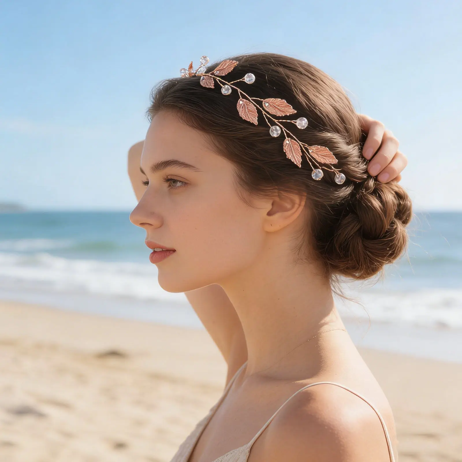 Rhinestone Crystal Wedding Headband Elegant Bridal Hair Accessory Leaf Design Bride Headdress for Special Occasion