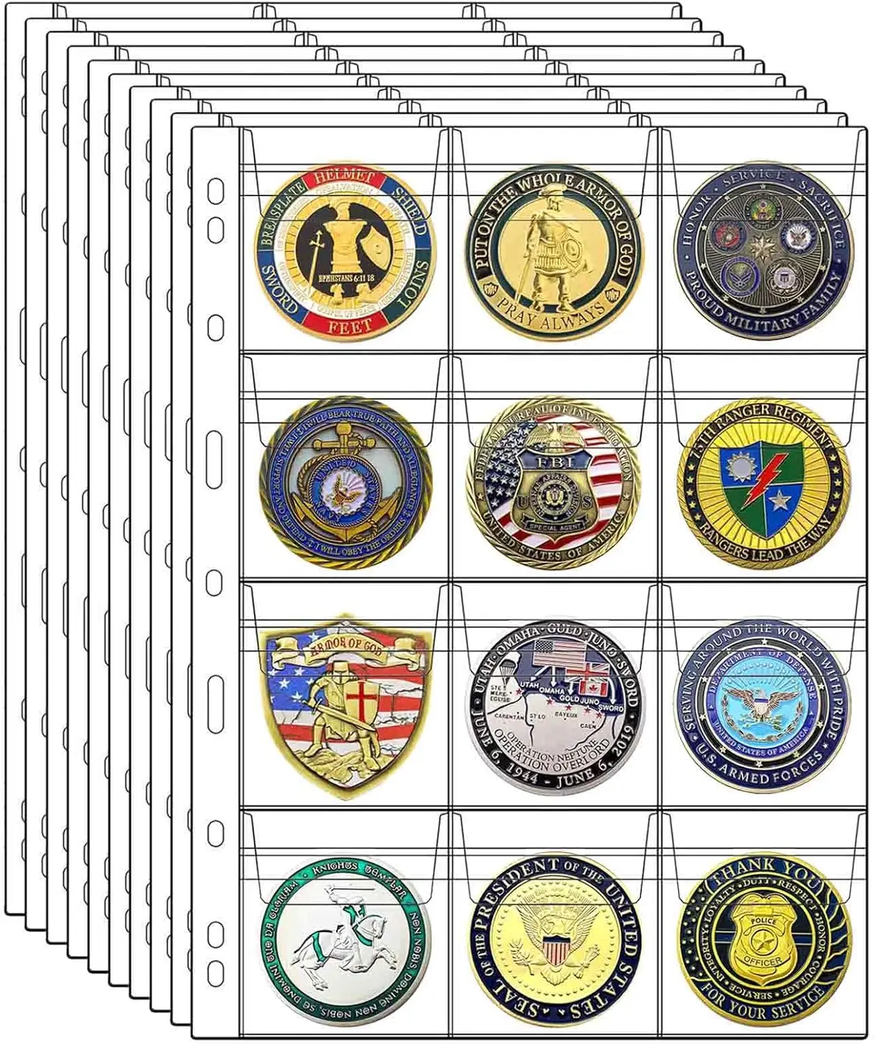 

10 Sheets Coin Collection Pages, 12 Pocket Binder Sleeves for Coins, Stamps, Currency - Standard 9 Hole