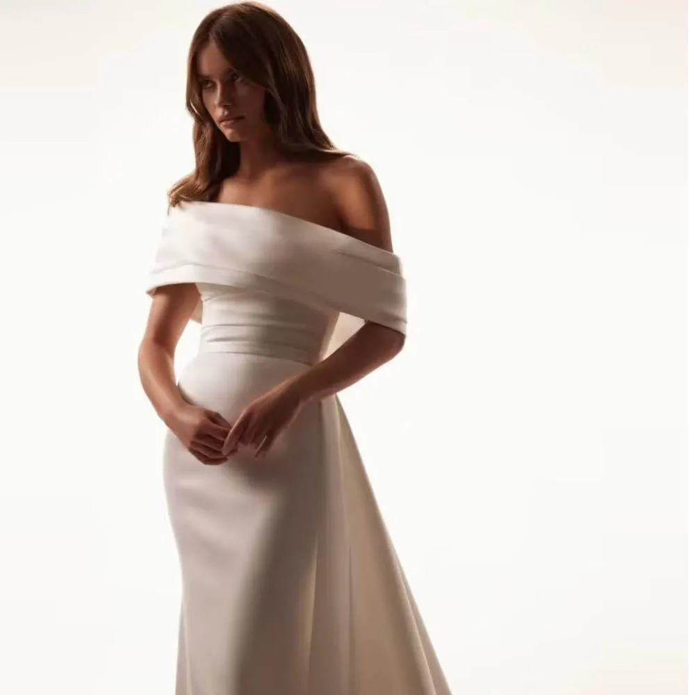 Personalizado fora do ombro vestido de casamento para mulher noiva sereia cetim vestidos de noiva para noiva sem mangas vestidos trem vestido de noiva