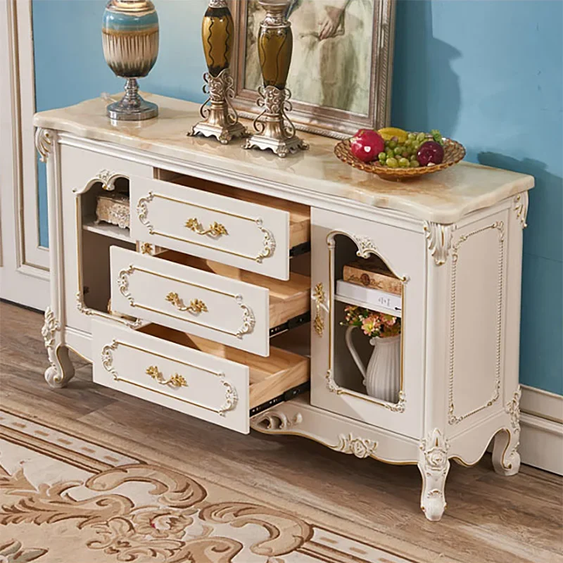 Traditional High Gloss White And Champagne Mirror Credenza Living Room Buffet Cabinet American Style Kitchen Buffet Cabinet