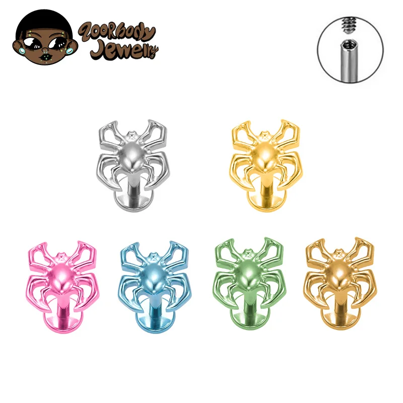 ASTM F136 Titan Spider Lab Piercing Innengewinde Labret Punk Gothic Ohrring Lappen Flache Nasenstecker Lippenpiercing Körperschmuck