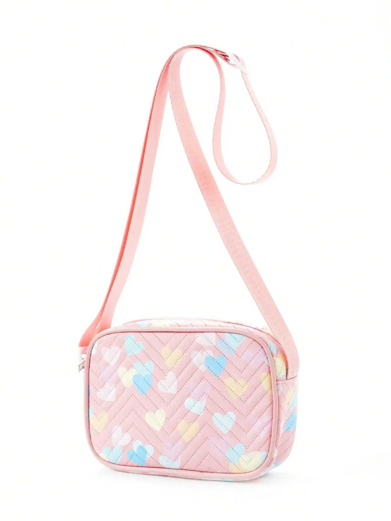 Mini Heart Pattern Square Bag Stitch Detail Zipper Fashion