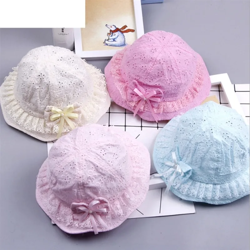 Cute Lace Breathable Baby Sun Hat Summer Bucket Cap Bow-knot Basin Cap Sweet Girls Hat Sunshade Toddler Caps Children Visor Hat