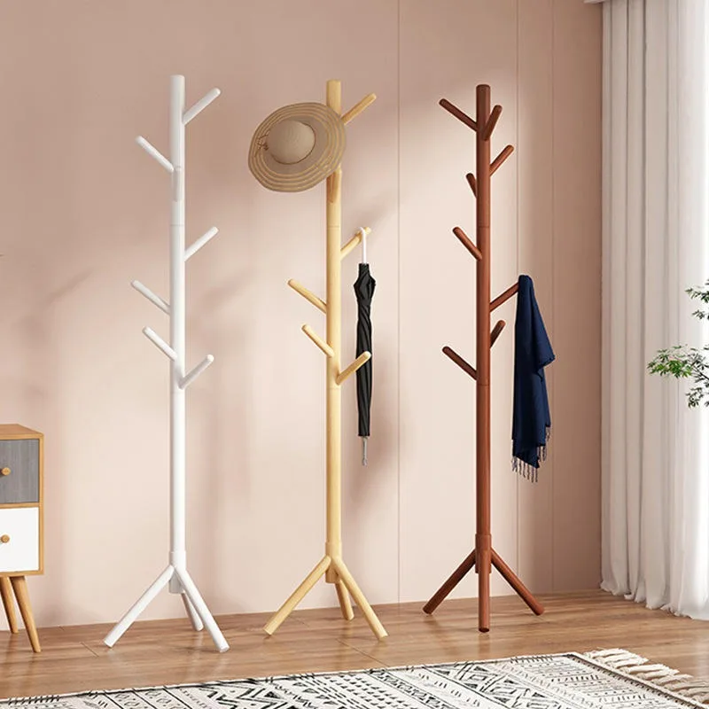 Bedroom living room single pole solid wood jacket vertical pole simple vertical bag hanger built-in floor suspension system