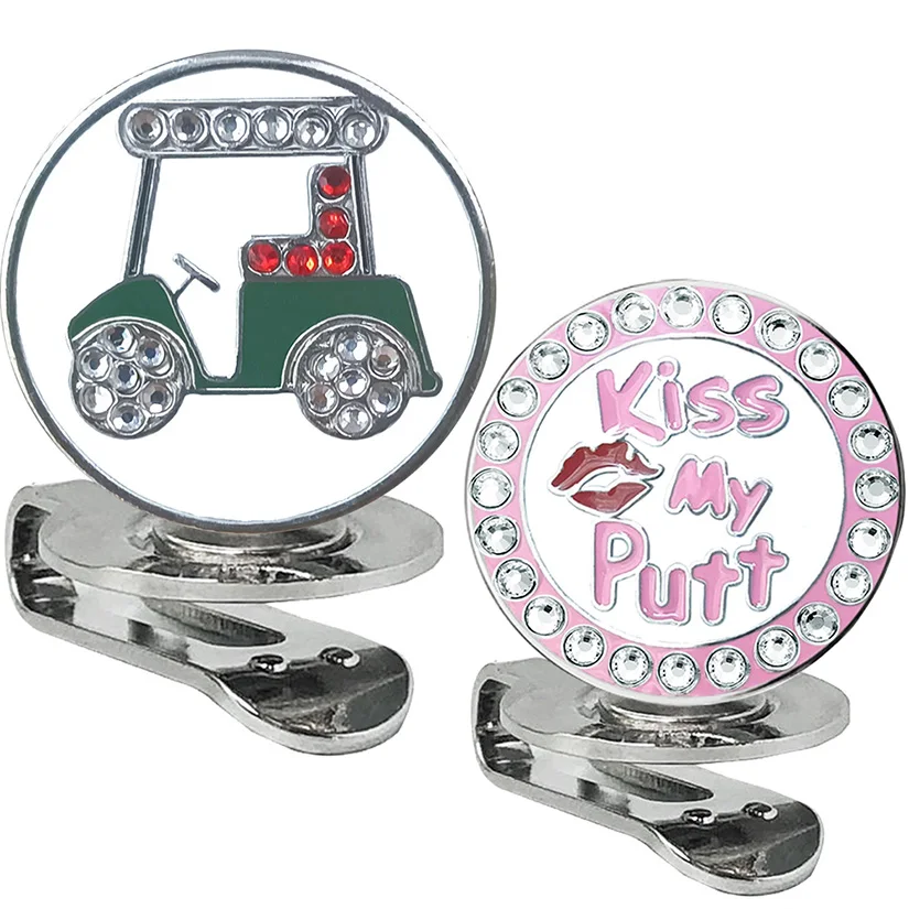 Golf Ball Marker for Women by Girls Golfer Gift With Magnetic Hat Clip Premium Gifts Crystal Diamonds Mark,Car And Kiss My Putt