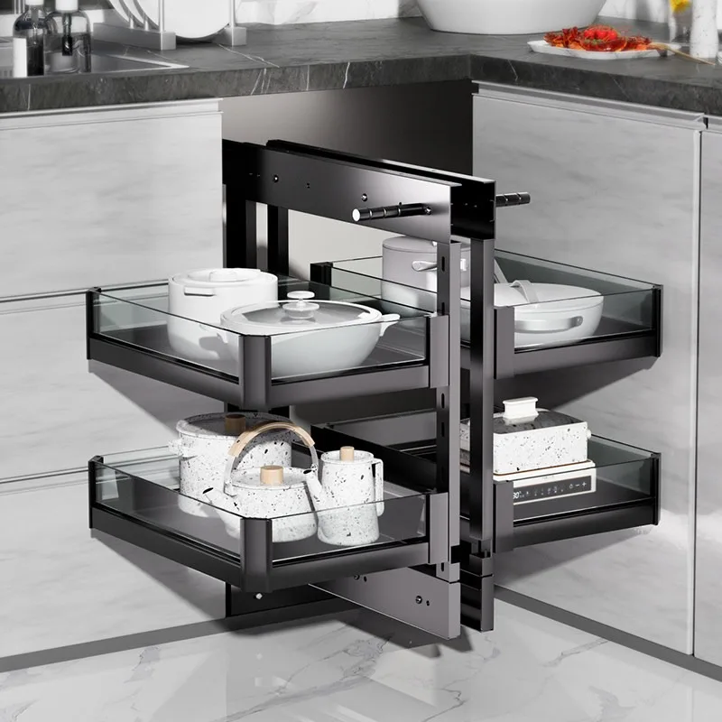 Corner basket Kitchen cabinet Storage rack Corner rotation Multifunctional seasoning bowl basket