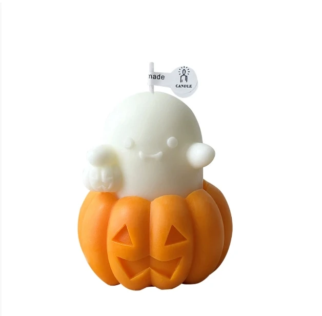 14TFB2XV76 Halloween Ghost Pumpkin Aroma Candle Funny Creative Atmosphere Ornament Holiday Gift Pumpkin Smiling Face Candle