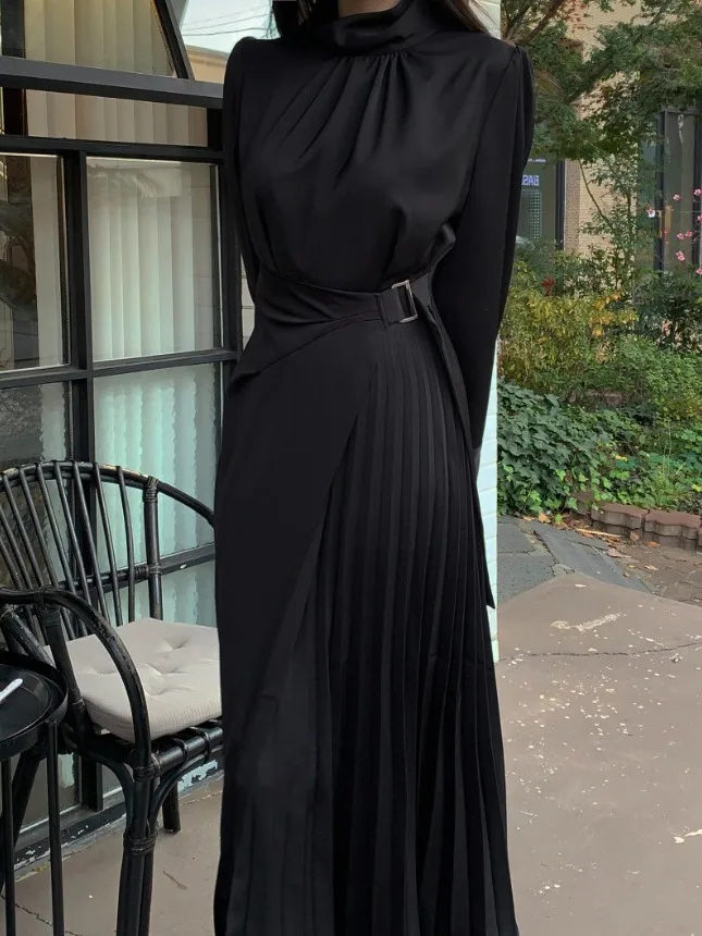 Ele Frühjahr Neue Sle High-End Stehkragen Sa Taille Abnehmen Plissee Lange Dr Frauen Faionable Chinesische Marke D...