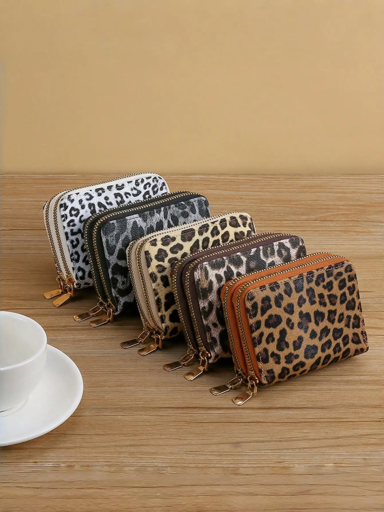 

Fashionable And Personalized Double Zipper Multiple Colors To Choose From Multifunctional Coin Wallet Leopard Print Pattern Card