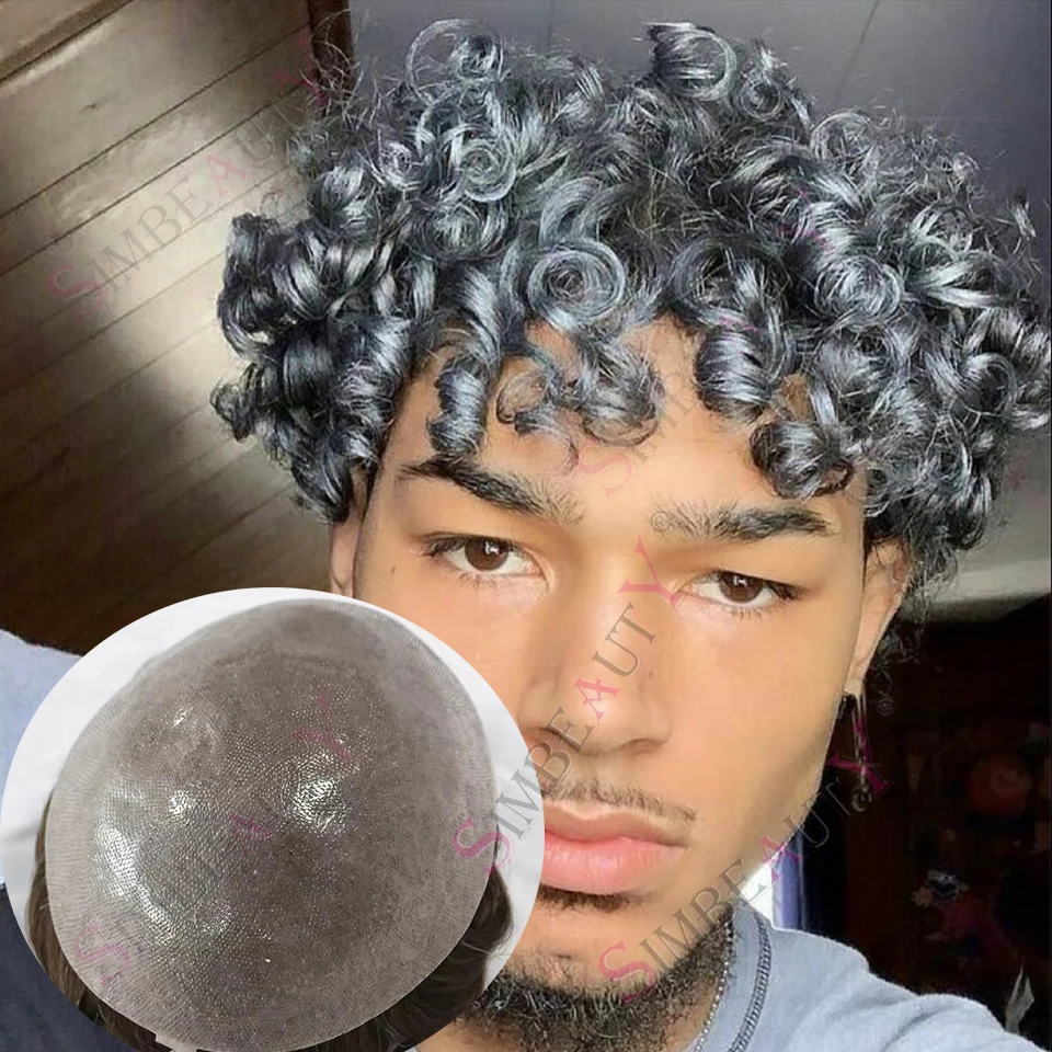 

25 мм вьющиеся 0,06 мм супер тонкая кожа Vloop мужские парики прочный прозрачный парик из искусственной кожи 1B65 # 550 # Серо-коричневая черная система человеческих волос