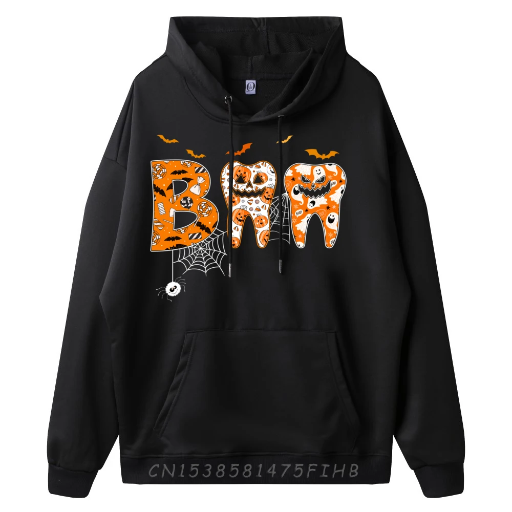 Boo Teeth Pumpkin Dentist Dental Hygienist Halloween Costume Men Graphic Tees Long Sleeve Hoodie Sweatshirts Mardi Gras