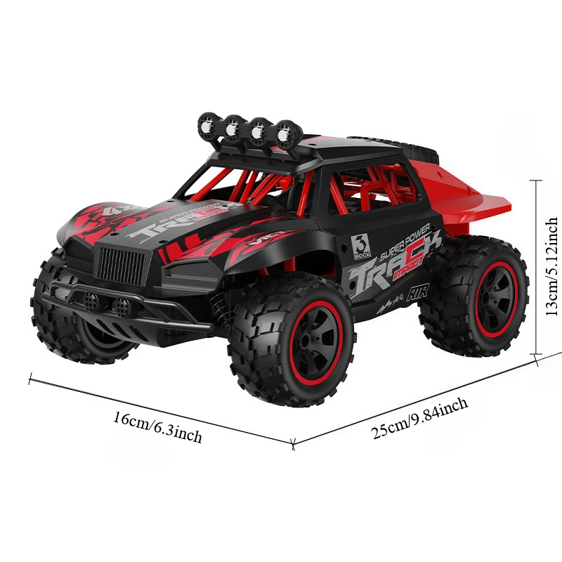C35 1:18 RC Off Road Car 2.4GHz Full Proportional Control LED Lights Wheelie Effect 7.4V Battery 28 Min Playtime All Terrain Toy