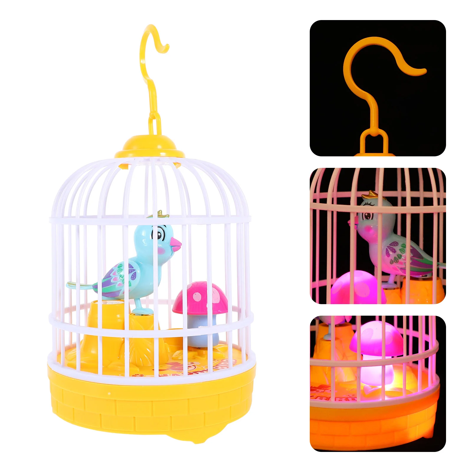 Jaula para pájaros con música ligera, juguete para cantar para niños, juguetes para niños, estatuilla de loro, modelo Musical, forma de plástico única, Control por voz