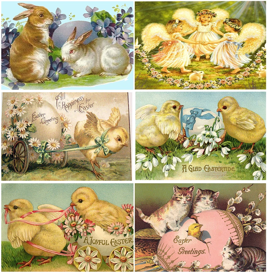 

Easter Theme Backdrops Painting Illustration Chicken Eggs Daisy Flowers Cat Bunny Angel Garden Baby Portrait Backgrounds Decor