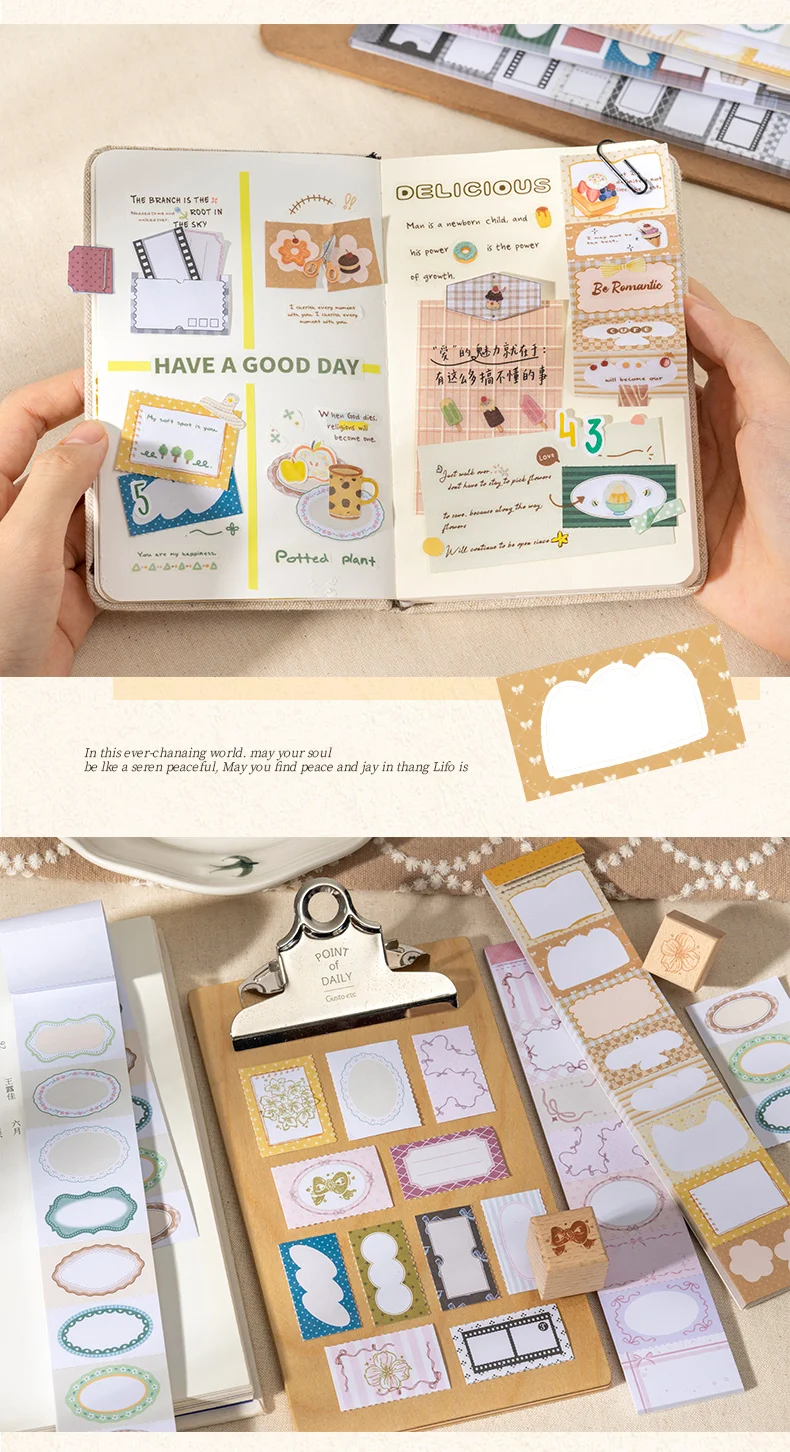 Journal GO 30-seitiges Buch mit niedlichen Randetiketten, Schreibpapier, dekorativen Rahmen und Aufklebern für Journaling, Scrapbooking und Planung. – Detail 4