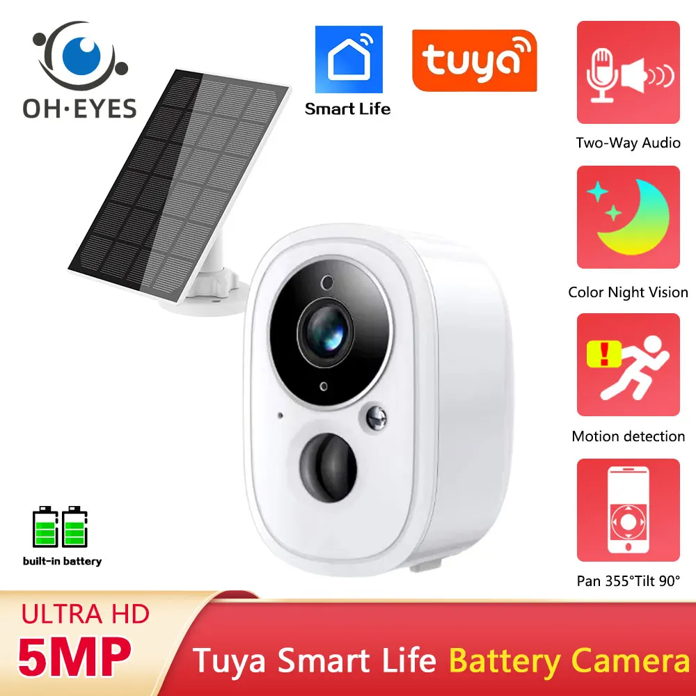 Tuya 5MP WIFI Solar Security Camera outdoor PIR Detection Battery Powered Wireless CCTV Surveillance Camera Smart Life IP Cam