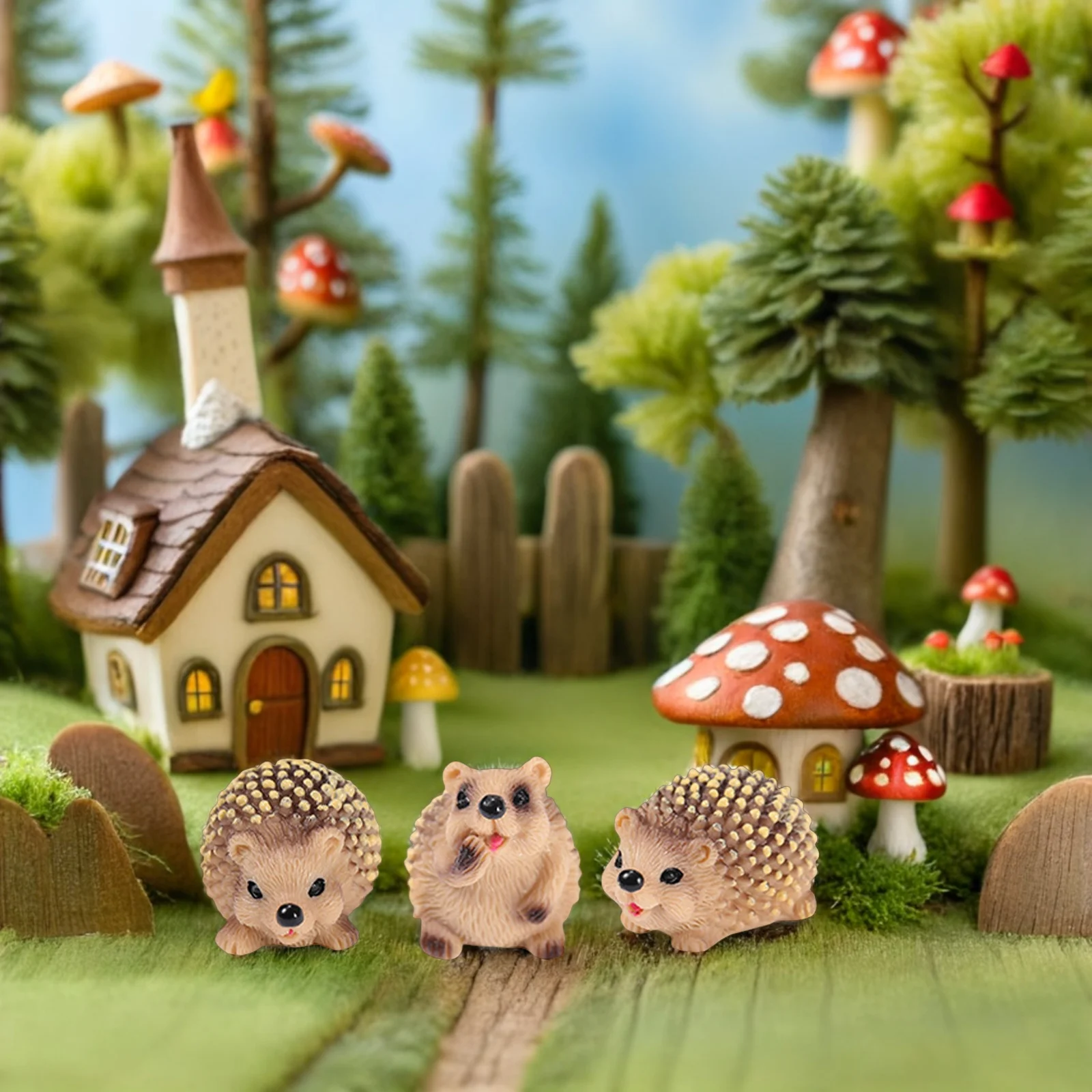 

6Pcs Resin Hedgehog Ornament Set Realistic Garden Decoration Desktop Adornment Miniature Animal Decor for Outdoor Table Bonsai