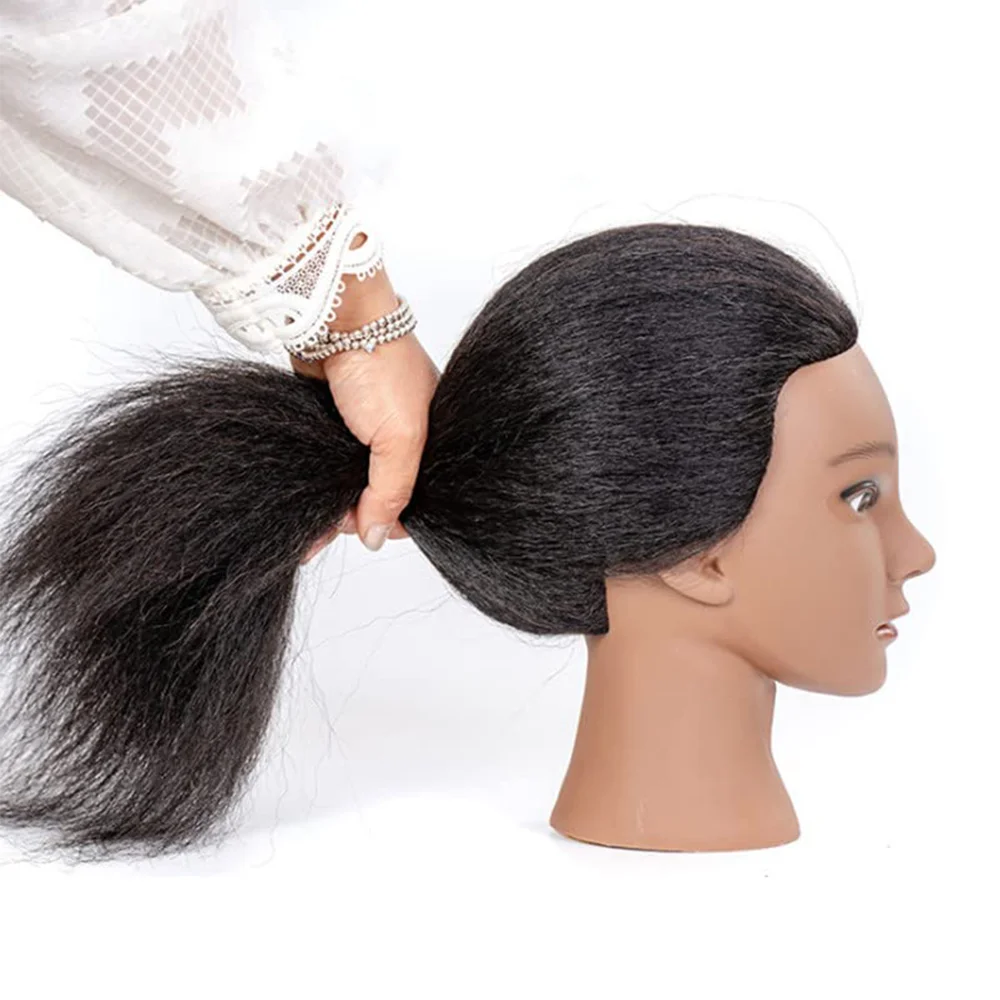 Women African Mannequin Head With 100% Real Hair For Styling Braiding Professional Afro Training Hairdressing Hairart Head Stand