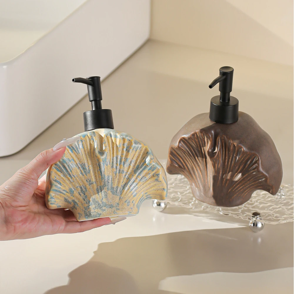 Creative Apricot Leaf Emulsion Bottle Bathroom Art Ceramic Shower Gel Shampoo Press Empty Bottle Bathroom Decoration Accessories