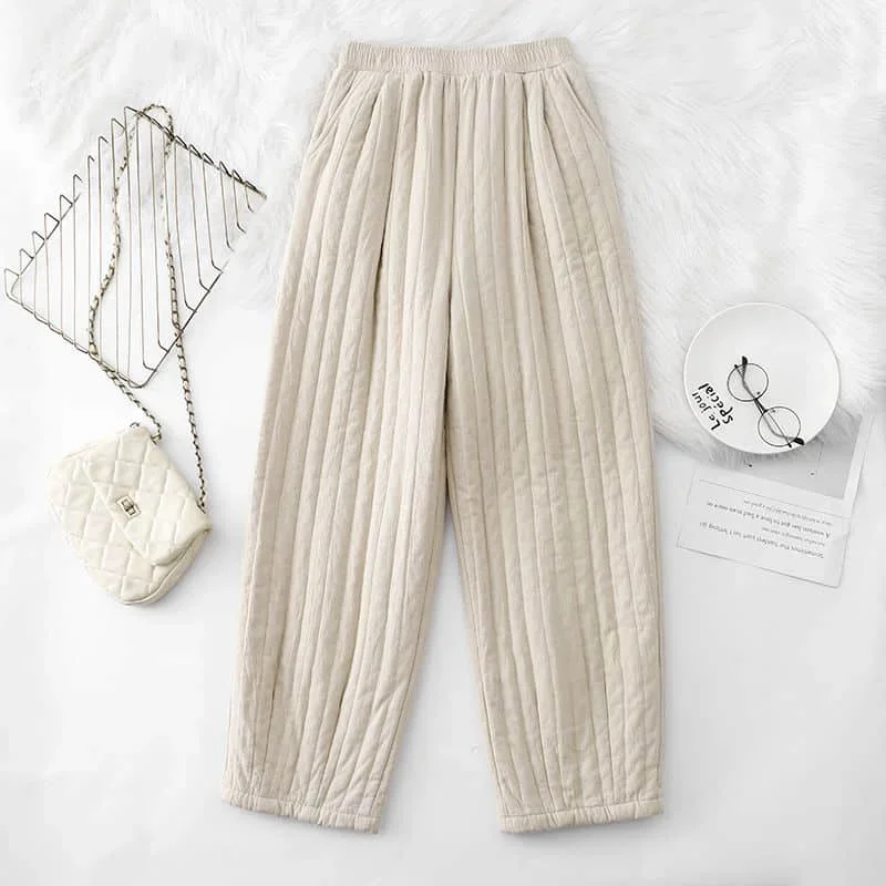 

Pop Solid Lantern Pants For Women Vintage Trousers Women Lightweight Cotton Added Casual Winter Warm Quilted Pants Women Clothin