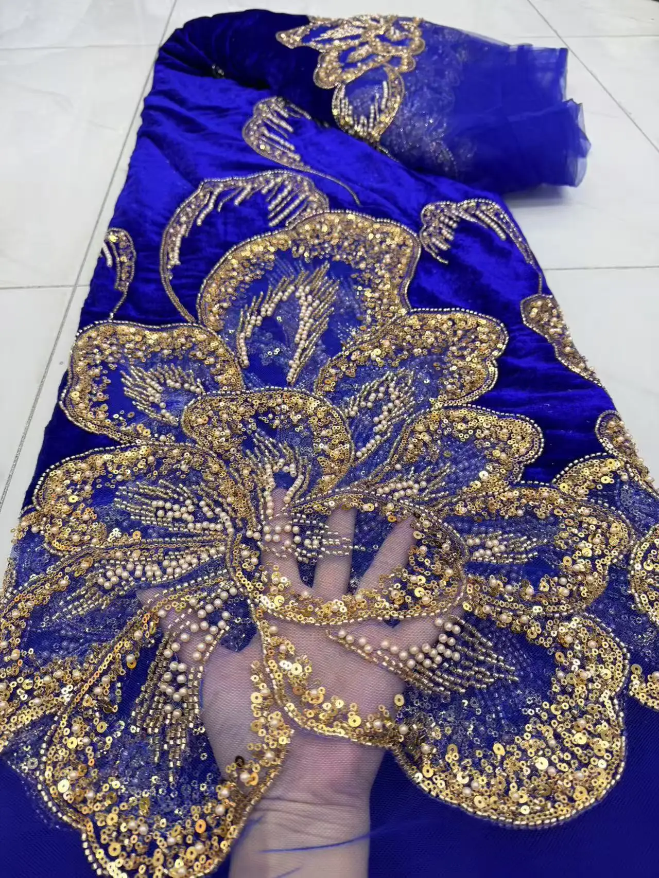 Skin friendl African Nigerian Lace Fabric for Sewing Velvet Sequins Embroidered Guipure Party Dress Wedding High Quality DP0534