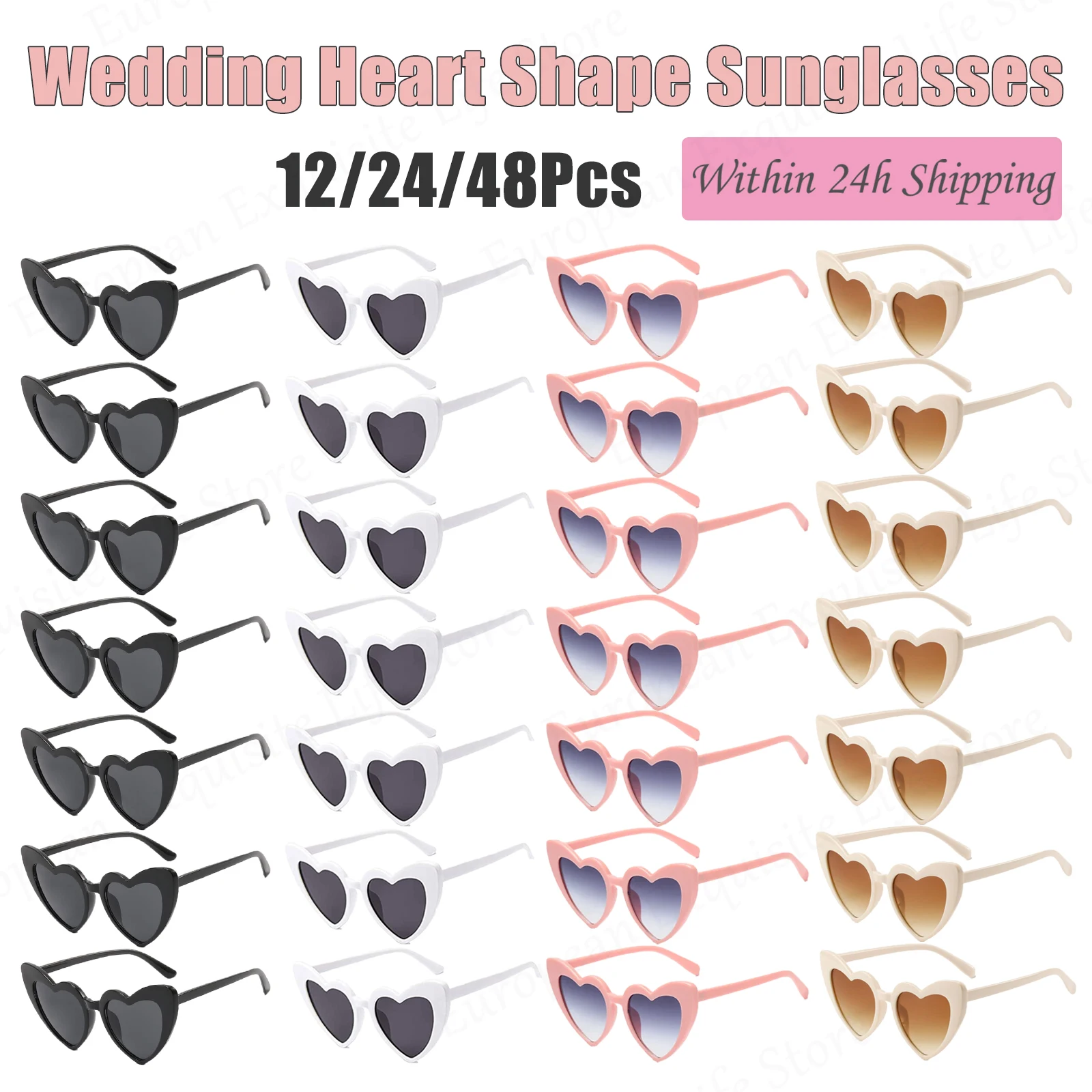 12/24/48Pcs Heart Sunglasses Wedding Gifts for Guests Bachelorette Hen Party Sunglasses Party Favors Women Fashion Sunglasses