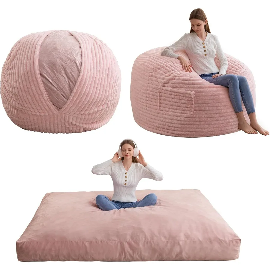 Giant Bean Bag Chair Bed for Adults Convertible Beanbag Folds from Lazy Chair to Floor Mattress Bed with Machine Washable Cover