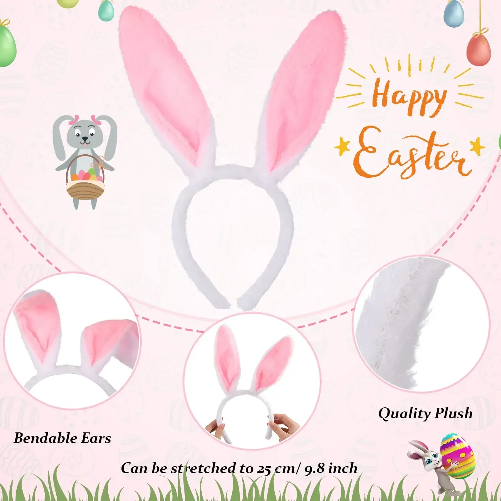 عيد الفصح آذان الأرنب عقال آذان أرنب أفخم الأرنب فتاة تأثيري حلي عيد الفصح الديكور الأرنب أغطية الرأس إكسسوارات الشعر #3