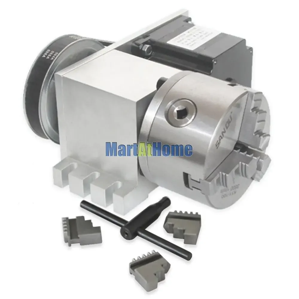 Table d\'indexation distante de routeur CNC CRA068-A/B/C 4ème rapport de réduction d\'axe 4:1 avec mandrin de 100mm à 3 mâchoires et moteur pas à pas