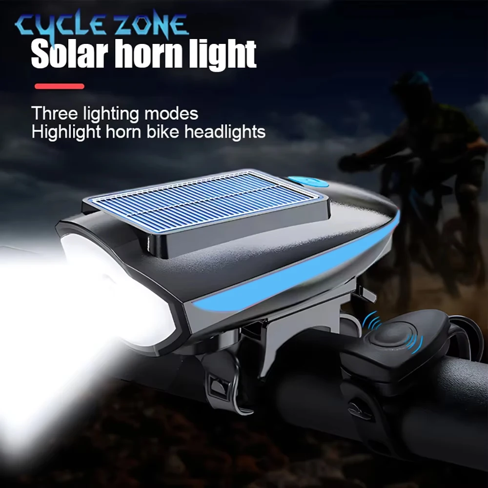 LED Bike Front Lamp Headlight Solar Bicycle Light with Horn for Bicycle MTB Mountain Road Bike Electric Bell Cycling Accessories
