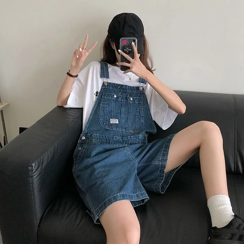 Women Sleeveless Jumpsuits 2024 Summer Vintage Harajuku Korean Style Jeans Shorts Loose Wide Leg Rompers Overall Denim Playsuit