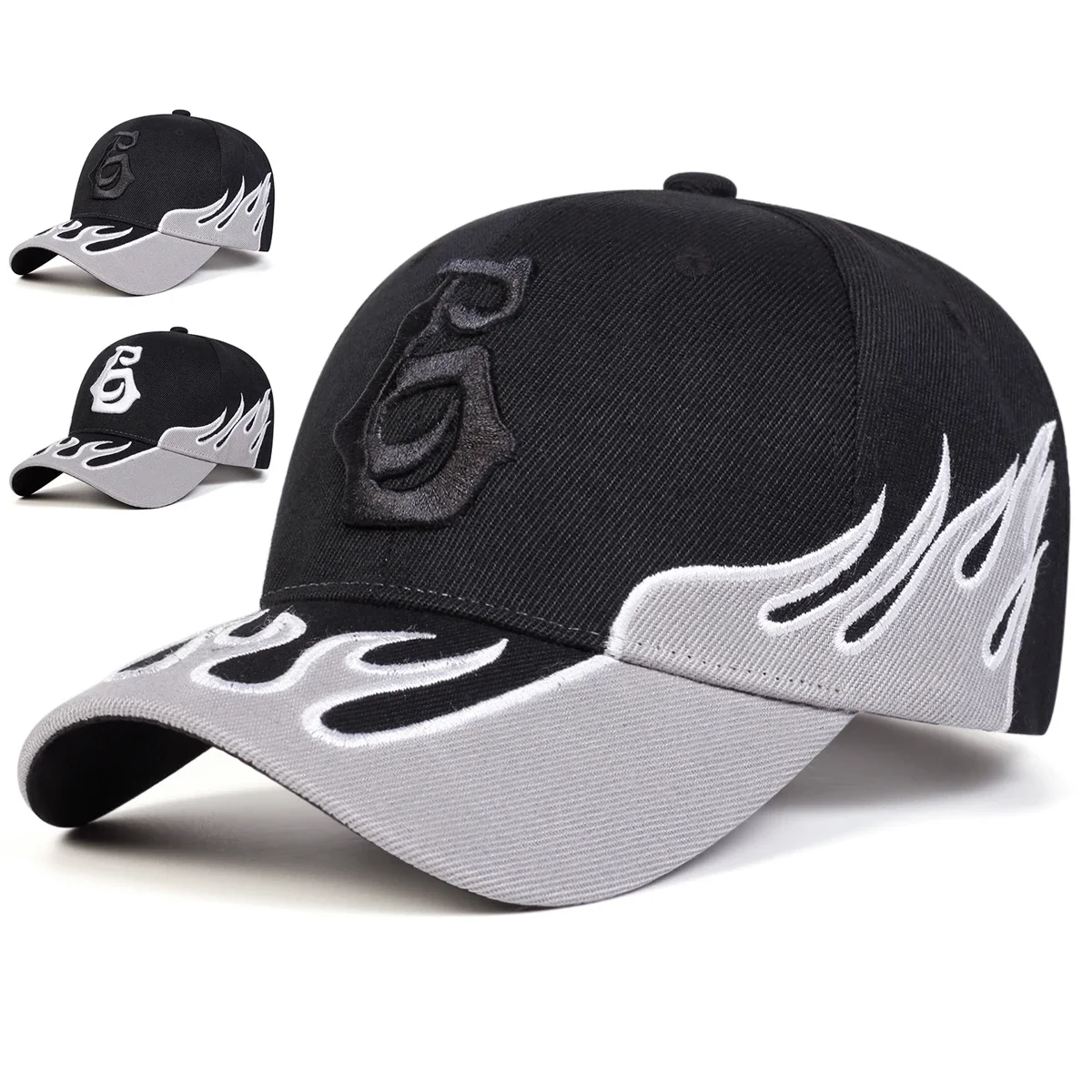 Unisex Baseballkappen mit Flammen-Stickerei und Buchstaben, Frühling Herbst Outdoor Verstellbare Freizeithüte Sonnenschutzkappe Sportmütze
